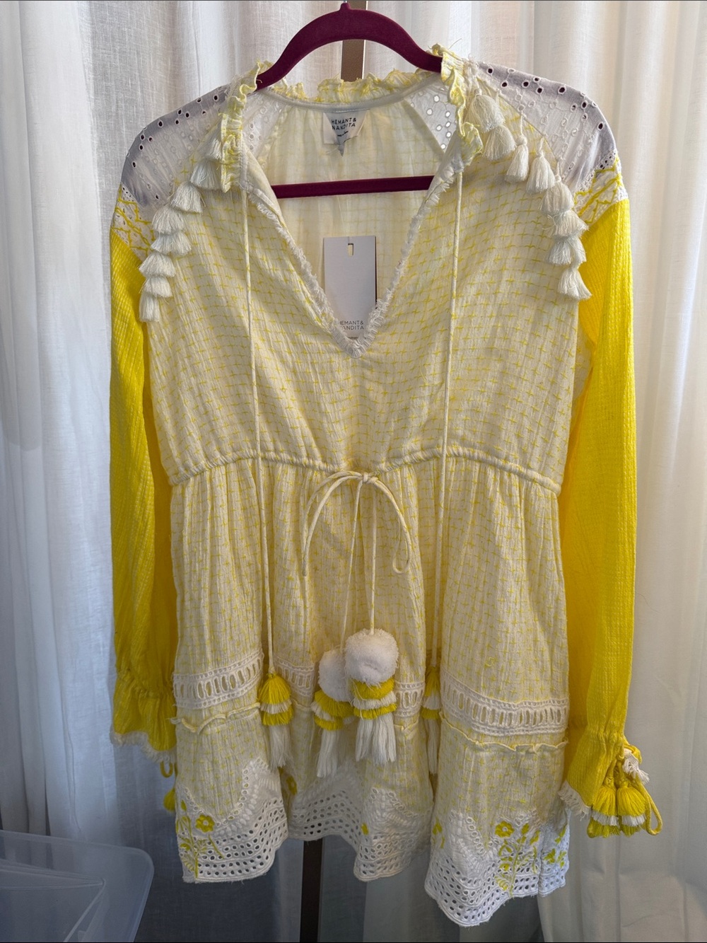 HEMANT & NANDITA Yellow Tassel Peasant Tunic
